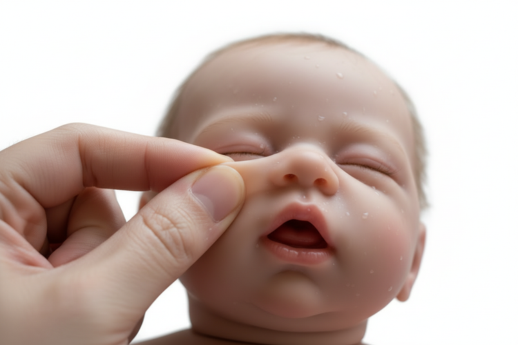 hand-painted silicore reborn doll streching the silicone nose