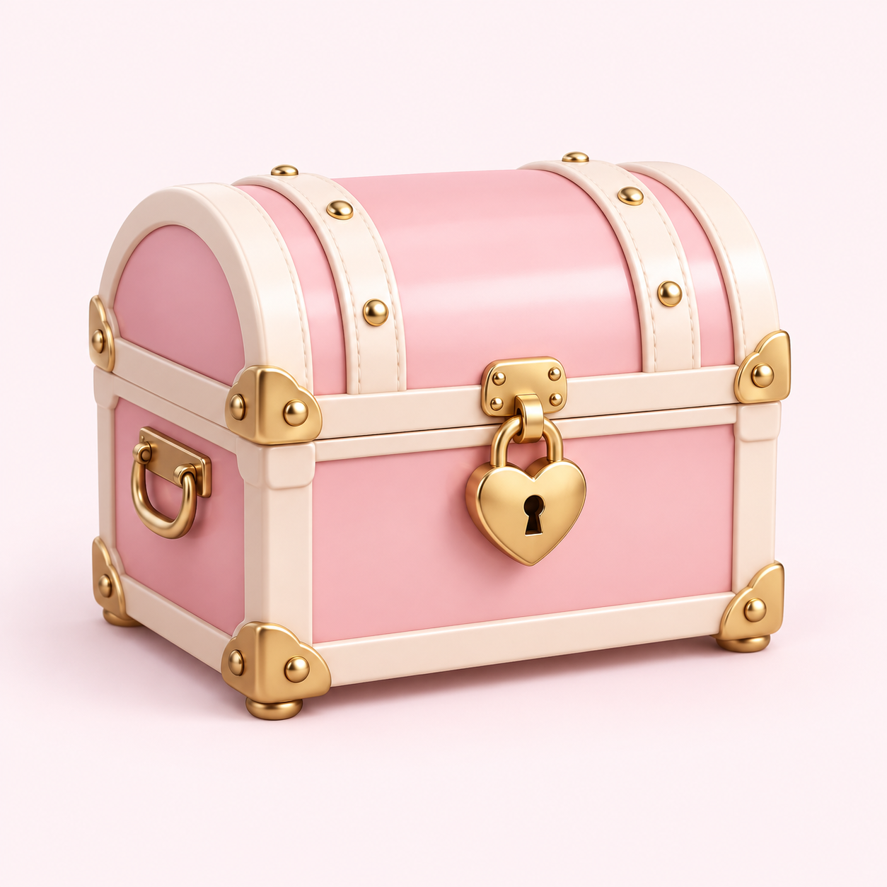 A blush pink treasure chest secured with a gold heart-shaped lock